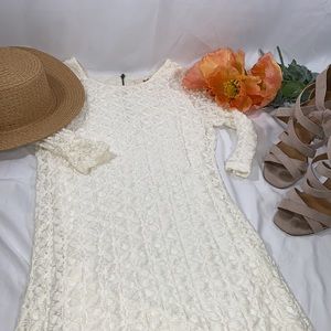 Ivory lace form fitted long sleeve mini dress